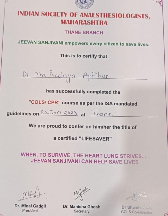 COLS CPR course certificate